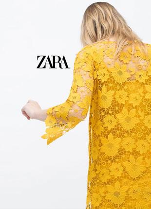 Брендовое цветочное кружевное желтое платье туника zara m