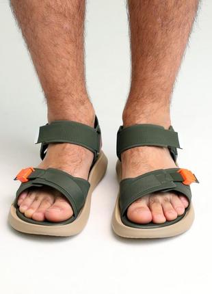 Стильные мужские сандалии хаки на двух липучках - мужская обувь на лето3 фото
