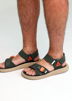 Стильные мужские сандалии хаки на двух липучках - мужская обувь на лето5 фото