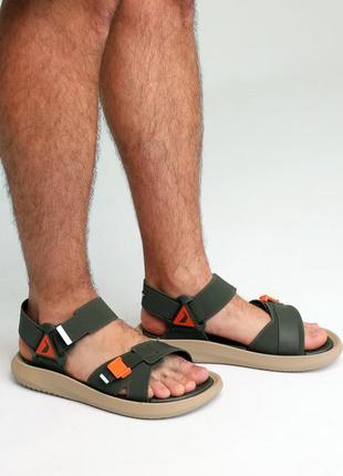 Стильные мужские сандалии хаки на двух липучках - мужская обувь на лето6 фото