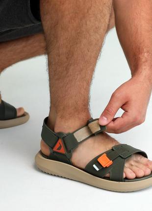Стильные мужские сандалии хаки на двух липучках - мужская обувь на лето7 фото