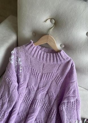 Лиловый свитер оверсайз с блестками6 фото