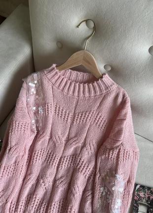 Розовый свитер оверсайз с блестками3 фото