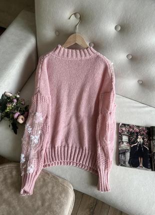 Розовый свитер оверсайз с блестками7 фото