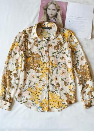 Блузка  рубашка цветочный принт zara размер s