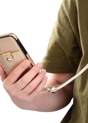 Чехол на ремешке золотистый с карманом для карты8 фото