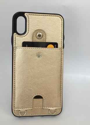 Чехол на ремешке золотистый с карманом для карты6 фото