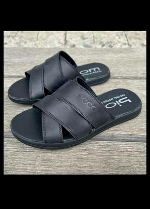 Мужские кожаные шлепки с логотипом ecco, шлепанцы из натуральной кожи