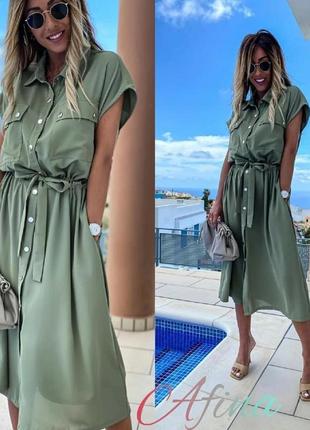 Стильне плаття халат-розсаджувача — ніжна оливка