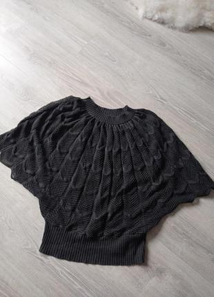 Пончо кофта вчзаная серая