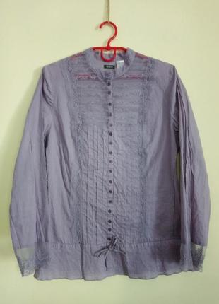 🔥 розпродаж 🔥лавандова бавовняна блуза з прозорими вставками la redoute