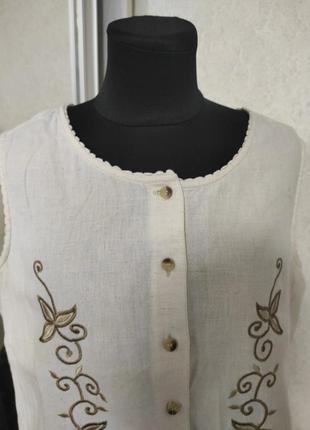 Топ с льном рубашка винтаж с вышивкой canda c&amp;a нежная хлопковая блуза2 фото