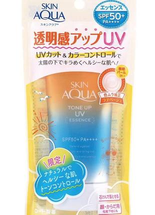 Сонцезахисний крем із функцією корекції шкіри rohto skin aqua tone up uv essence latte beige spf 50+, 80 g