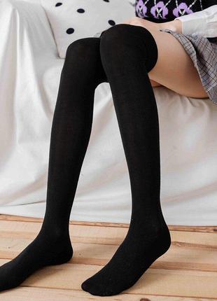 Гольфы хлопковые черные заколенки длинные носки классические чулки однотонные плотные4 фото