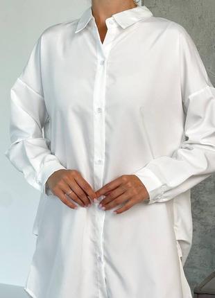 Класична біла подовжена оверсайз рубашка7 фото
