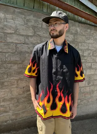 Винтажная гавайка y2k pete chenaski fire oversized graphics shirt1 фото