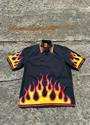 Винтажная гавайка y2k pete chenaski fire oversized graphics shirt3 фото