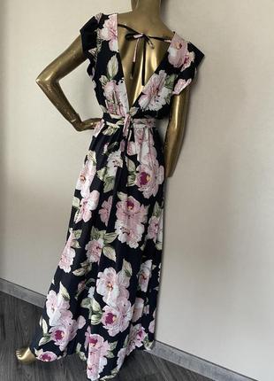 Красивое длинное платье макси в цветы и открытой спинкой от boohoo🔥🔥🔥3 фото