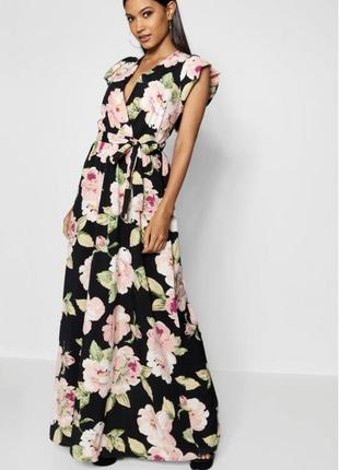 Красивое длинное платье макси в цветы и открытой спинкой от boohoo🔥🔥🔥1 фото