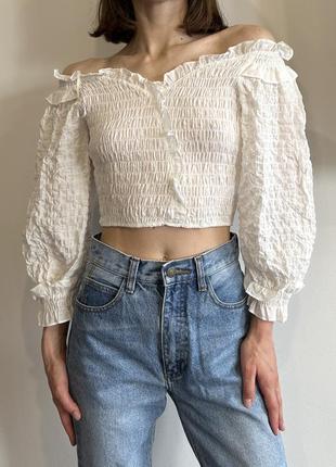 Zara новая хлопковая укороченная блуза топ жата со спущенными плечами3 фото