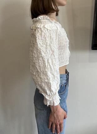 Zara новая хлопковая укороченная блуза топ жата со спущенными плечами6 фото