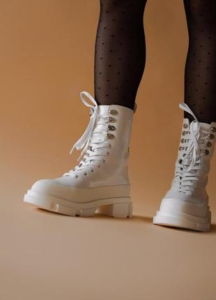 🌺both white🌺жіночі мега стильні шкіряні білі черевики\чоботи осінні бот. демісезонні3 фото