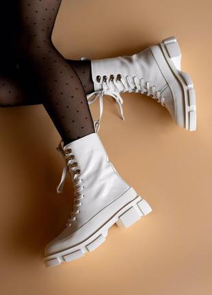 🌺both white🌺жіночі мега стильні шкіряні білі черевики\чоботи осінні бот. демісезонні8 фото