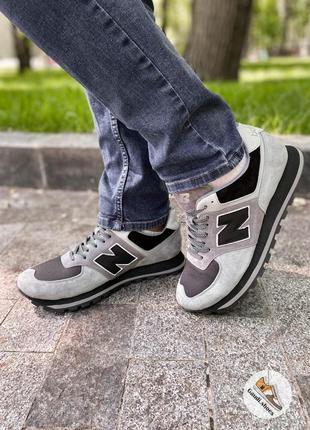 Мужские кроссовки в стиле new balance из натурального замша+спортивная сетка