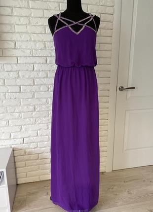 Шикарное платье вечернее шифоновое сиреневого цвета 10 м