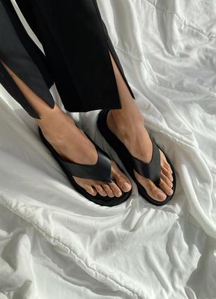 Женские кожаные вьетнамки сандалии черные4 фото