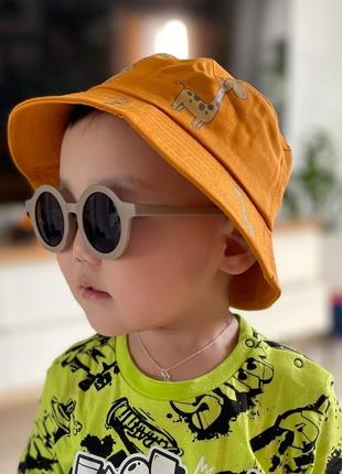 Оранжевая летняя детская хлопковая панамка панама шляпа шапка жирафик4 фото