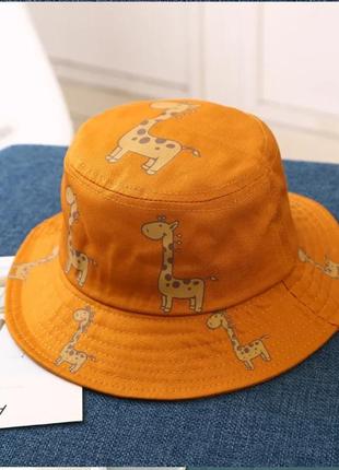 Оранжевая летняя детская хлопковая панамка панама шляпа шапка жирафик3 фото