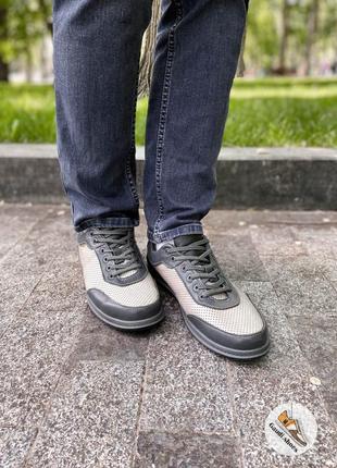 Мужские легкие кеды кроссовки из натуральной кожи+перфорация2 фото