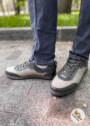 Мужские легкие кеды кроссовки из натуральной кожи+перфорация5 фото