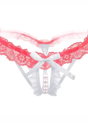 Сексуальні еротичні трусики з вирізами, з відкритою промежиною перлини1 фото