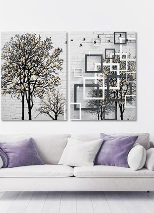 Модульная картина в гостиную / спальню дерево золоте листя tlv-2_053 melmil2 фото