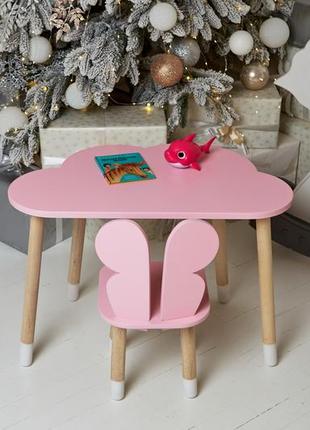 Дитячий комплект набір — столик тучка та стільчик метелик рожева. столик для ігор, занять, їжі від 1,5 до 7 років6 фото
