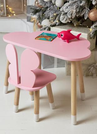 Дитячий комплект набір — столик тучка та стільчик метелик рожева. столик для ігор, занять, їжі від 1,5 до 7 років
