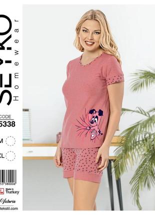 Жіноча піжама шорти і футболка seyko туреччина бавовна розміри c/м та л/хл