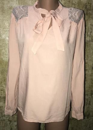 Розовая блузка,пудровая рубашка,кружево,бант,гипюр1 фото
