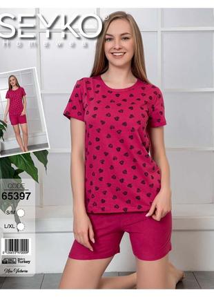 Жіноча піжама шорти і футболка seyko туреччина бавовна розміри c/м та л/хл