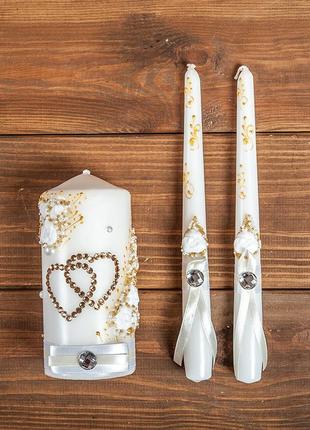Свадебные свечи "семейный очаг" в золотых тонах (арт. wc-016)