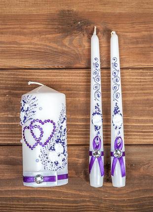 Свадебные свечи "семейный очаг" в фиолетовых тонах (арт. wc-013)