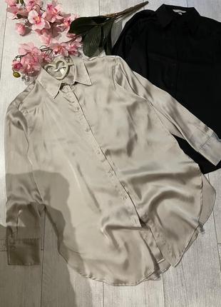 Сатиновая бежевая рубашка h&amp;m, размер s-m оверсайз прямой крой2 фото