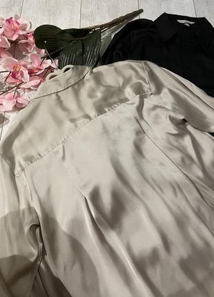 Сатиновая бежевая рубашка h&amp;m, размер s-m оверсайз прямой крой7 фото