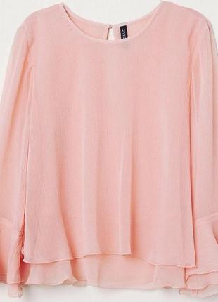 Шифоновая блуза с оборками розовая h&m размер 38