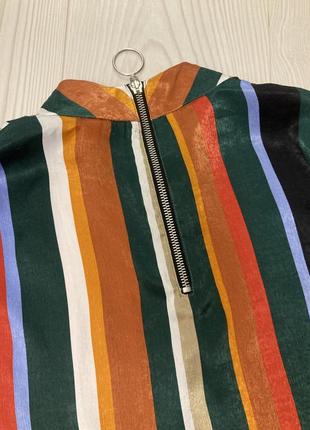 Шовкова блуза у смужку з поясом ділова яскрава подовжена5 фото