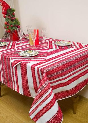Новогодний текстильный кухонный набор с орнаментом + 6 салфеток, 160х145 см1 фото