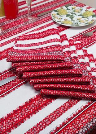 Новорічний текстильний кухонний набір з орнаментом + 6 серветок, 160х145 см5 фото