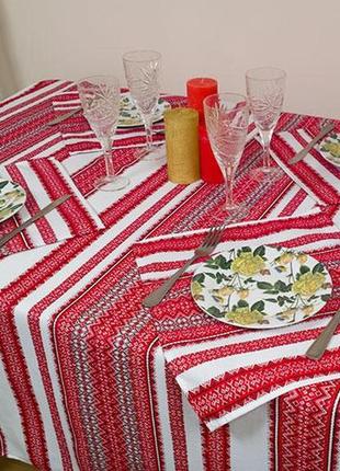 Новогодний текстильный кухонный набор с орнаментом + 6 салфеток, 160х145 см3 фото